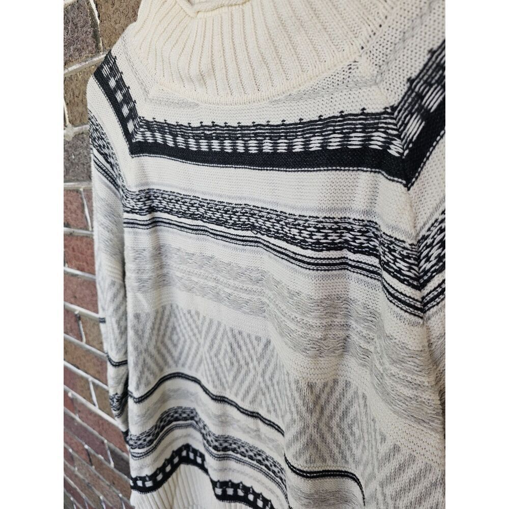 Chaps Ivory & Grey Striped Fair Isle Mock Turtleneck Sweater Pullover Large - Picture 3 of 6